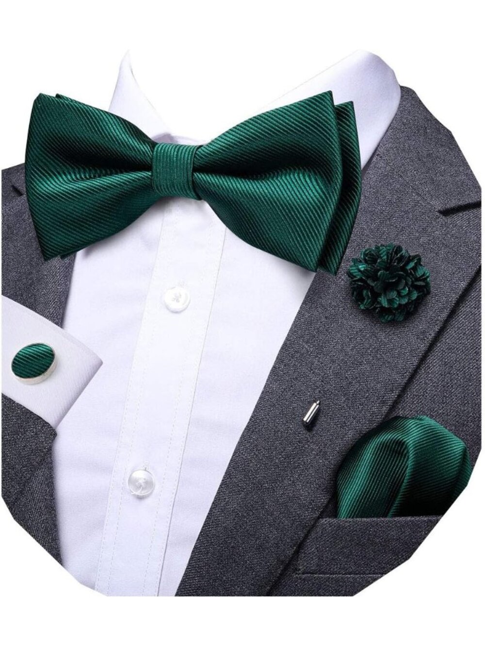 Men's Formal Bowtie Set with Lapel Pin Pocket Square Cufflinks